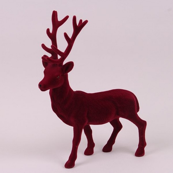 Фігурка новорічна Олень флок бордовий 39 см. Flora 21284