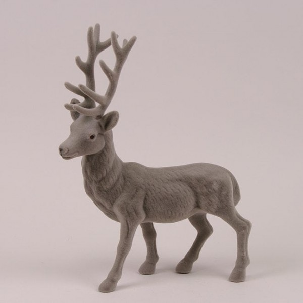 Фігурка новорічна Олень флок сірий 39 см. Flora 21285
