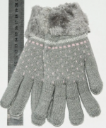 Детские перчатки с меховой подкладкой на девочек  L - №18-7-26 серый