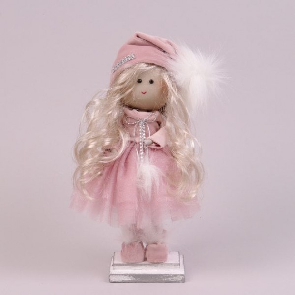 Фигурка новогодняя Девочка в розовом платье 35 см. Flora 16492