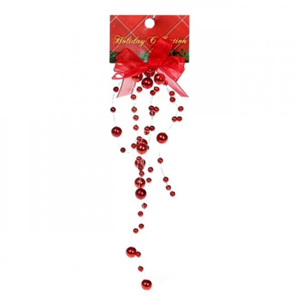 Підвіска новорічна Бантик з намистинками 20.5 см. червоний Flora 11501