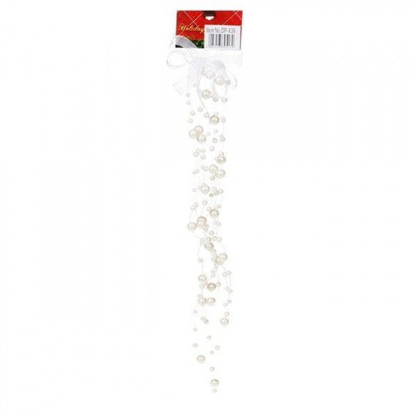 Підвіска новорічна Бантик з намистинками 41 см. кремовий Flora 11505