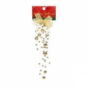 Підвіска новорічна Бантик з намистинками 20.5 см. золотий Flora 11499