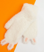Детские красивые зимние перчатки с ушками кролика  L №20-25-16  белый