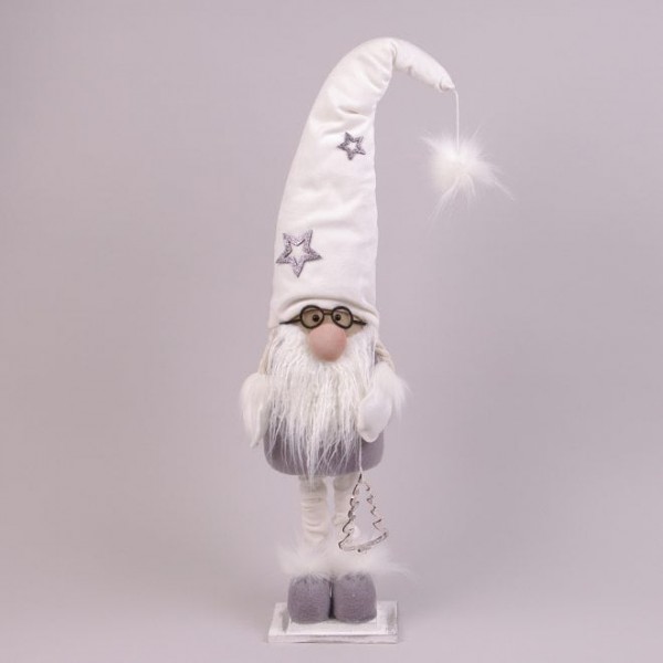 Фігурка новорічна Гном в окулярах та білій шапці 65 см. Flora 16469