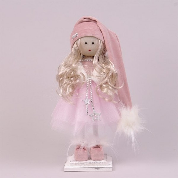 Фігурка новорічна Ангел Дівчинка в рожевій сукні 40 см. Flora 16490