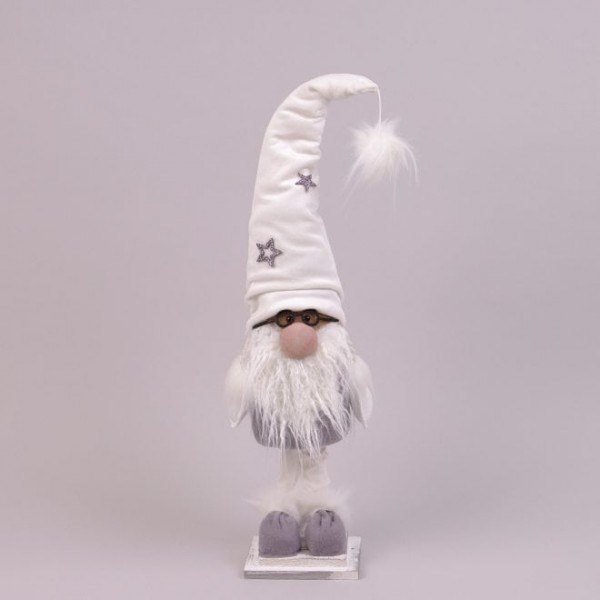 Фігурка новорічна Гном в окулярах та білій шапці 50 см. Flora 16468