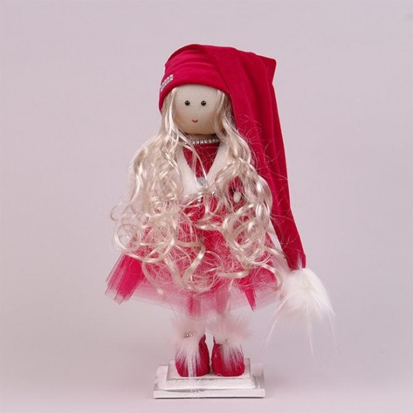 Фігурка новорічна Ангел Дівчинка в червоній сукні 40 см. Flora 16491