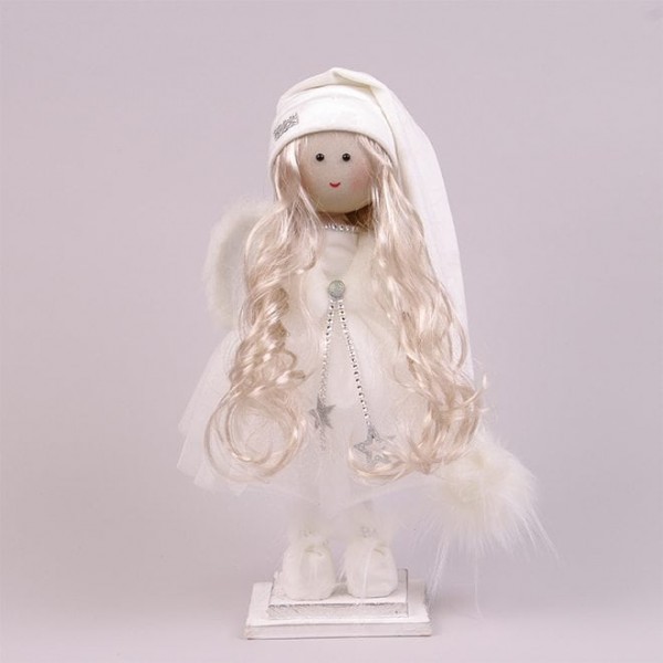 Фігурка новорічна Ангел Дівчинка у білій сукні 40 см. Flora 16489