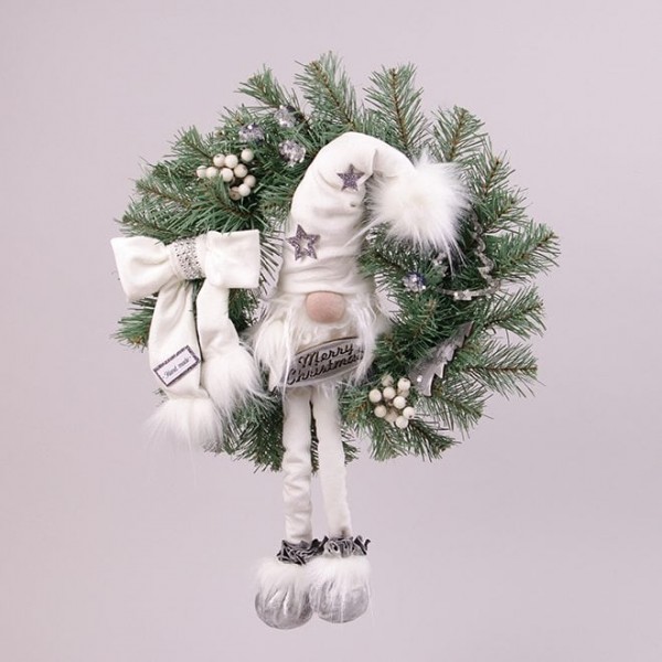 Вінок новорічний з гномом у білій шапці 40 см. Flora 16482