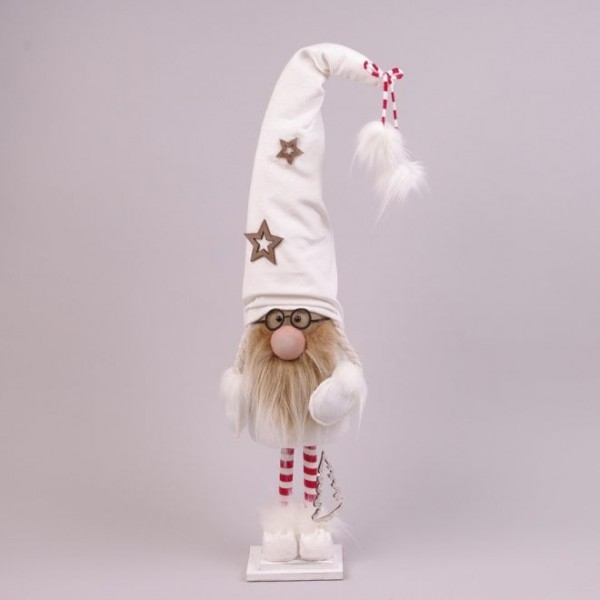 Фігурка новорічна Гном в окулярах та білій шапці 65 см. Flora 16472