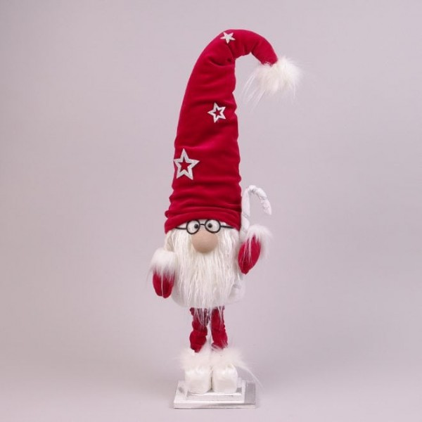 Фігурка новорічна Гном в окулярах та червоній шапці 65 см. Flora 16475