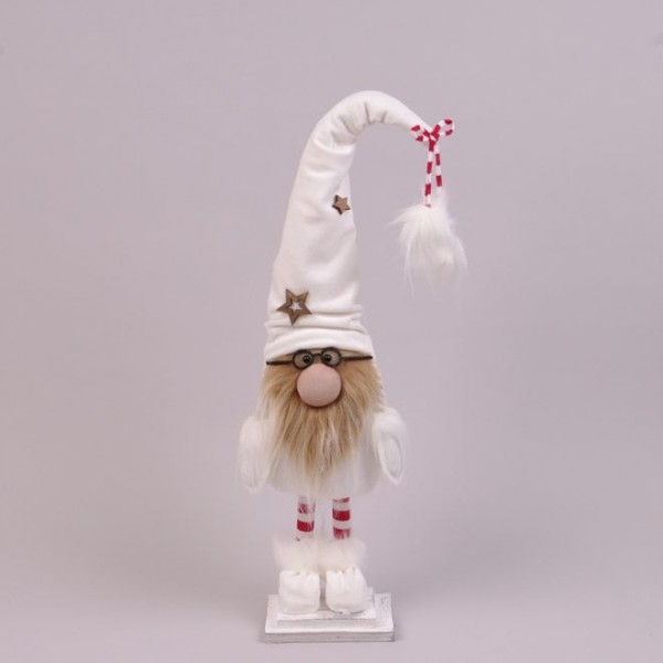 Фігурка новорічна Гном в окулярах та білій шапці 50 см. Flora 16471