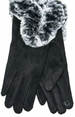 Жіночі велюрові рукавички для сенсорних телефонів з натуральним хутром  №17-1-17 M  чорний