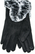Женские велюровые перчатки для сенсорных телефонов с натуральным мехом    №17-1-17 M  черный