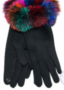 Женские трикотажные  перчатки для сенсорных телефонов с натуральным мехом - №17-1-16  M черный