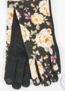Женские трикотажные стрейчевые перчатки для сенсорных телефонов с цветами - №17-1-21 S черный