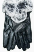 Женские перчатки с натуральным мехом из эко кожи - №17-1-18 S  черный