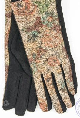 Трикотажні жіночі стрейчові рукавички для сенсорних телефонів - №17-1-20 L чорний з квітами