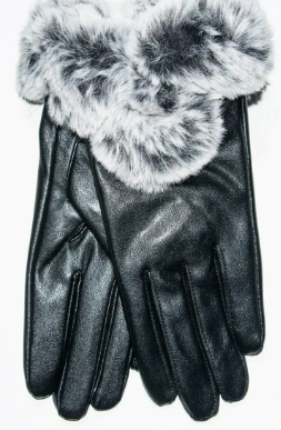 Жіночі перчатки з натуральним мехом з еко шкіри - №17-1-18 L  чорний