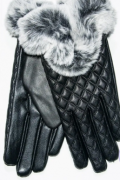 Женские перчатки с натуральным мехом из эко кожи - №17-1-18 S  черный