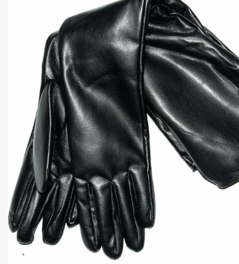 Жіночі подовжені перчатки до локтя з еко шкіри - №17-1-23 M чорний