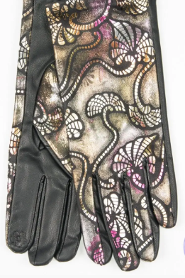Жіночі  рукавички з екошкіри для сенсорних телефонів з  кольоровим візерунком - №17-1-19 M чорний