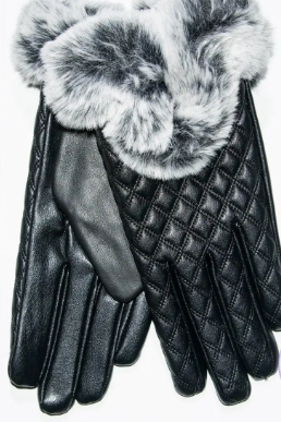 Жіночі перчатки з натуральним мехом з еко шкіри - №17-1-18 L  чорний