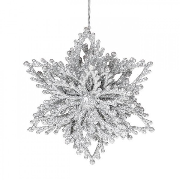 Новогодняя подвеска Снежинка серебряная 9.5 см. Flora 12288
