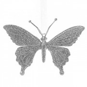 Новогодняя подвеска Бабочка серебряная Flora 13032