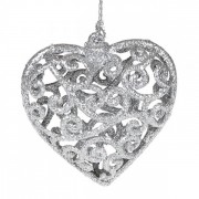 Новогодняя подвеска Сердце серебряное Flora 11908