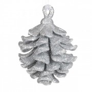 Новогодняя подвеска Шишка 8 см. серебряная Flora 11902