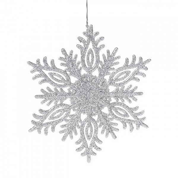 Новогодняя подвеска Снежинка серебряная 12 см. Flora 13022