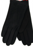 Женские  трикотажно-велюровые перчатки с плюшевой подкладкой - №16-2-2  L черный