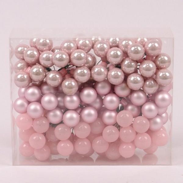Кульки скляні 2 см. рожеві мікс (12 пучків-144 кульки) Flora 44627