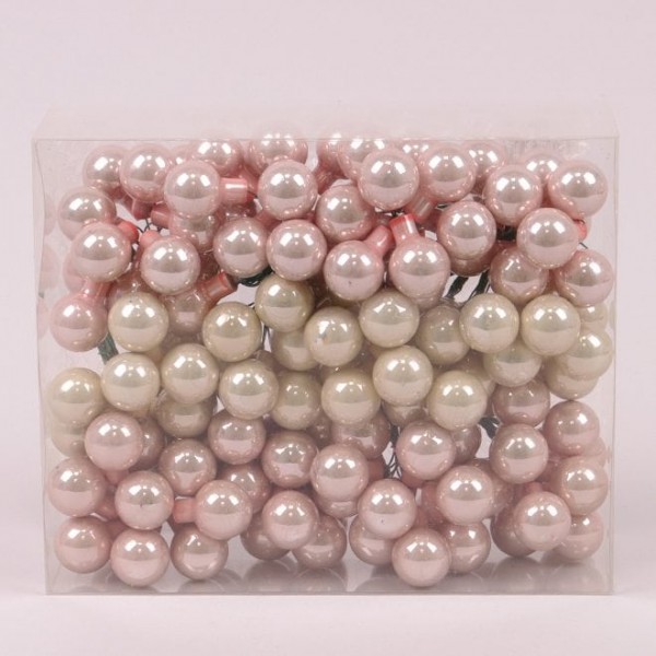 Кульки скляні 2 см. рожеві-кремові (12 пучків-144 кульки) Flora 44628