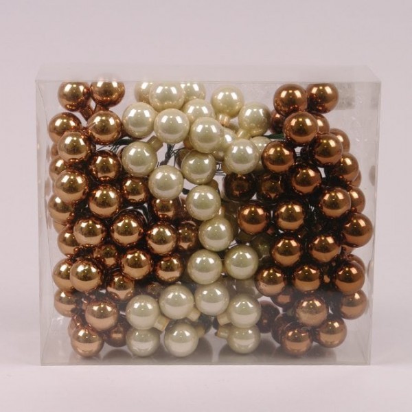 Кульки скляні 2,5 см. коричнево-кремові (12 пучків-144 кульки) Flora 44637