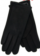 Женские  трикотажно-велюровые перчатки с плюшевой подкладкой - №16-2-2  S черный