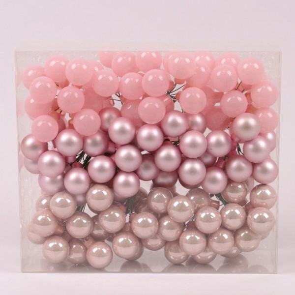 Кульки скляні 2,5 см. рожеві мікс (12 пучків-144 кульки) Flora 44638