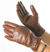 Женские перчатки из экокожи со сборкой на манжете №19-1-58 S коричневый