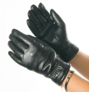 Женские перчатки из экокожи со сборкой на манжете №19-1-58 S черный