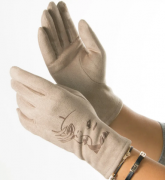 Женские перчатки из искусственной замши с принтом №19-1-64 L бежевый