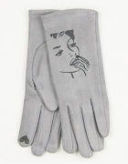 Женские перчатки из искусственной замши с принтом №19-1-64 S серый