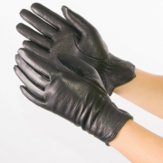 Женские перчатки из оленьей кожи на плетеной шерстяной подкладке - F22-3 L черный
