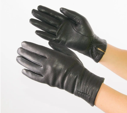 Жіночі рукавички з оленячої шкіри на плетеній вовняної підкладці - F22-5 S чорний