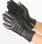 Женские перчатки из оленьей кожи на плетеной шерстяной подкладке - F22-1 XL черный