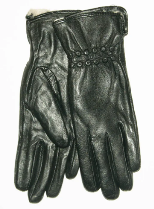 Жіночі шкіряні зимові рукавички на хутрі кролика - F11-6 M чорний