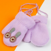 Детские варежки зимние на веревочке (арт. 21-7-10а)  XS фиолетовый
