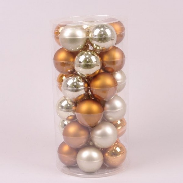 Кульки скляні 5,7 см. коричневі-шампань (30 шт.) Flora 44588