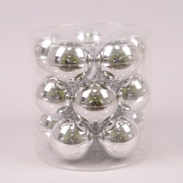 Кульки скляні 8 см. срібні глянсові (15 шт.) Flora 44607